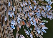 تصویر هوایی زیبا از قایق‌های چوبی