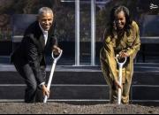 عکس/ اوباما و همسرش در حال بیل زدن