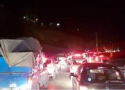 ترافیک سنگین و بارش باران در جاده چالوس